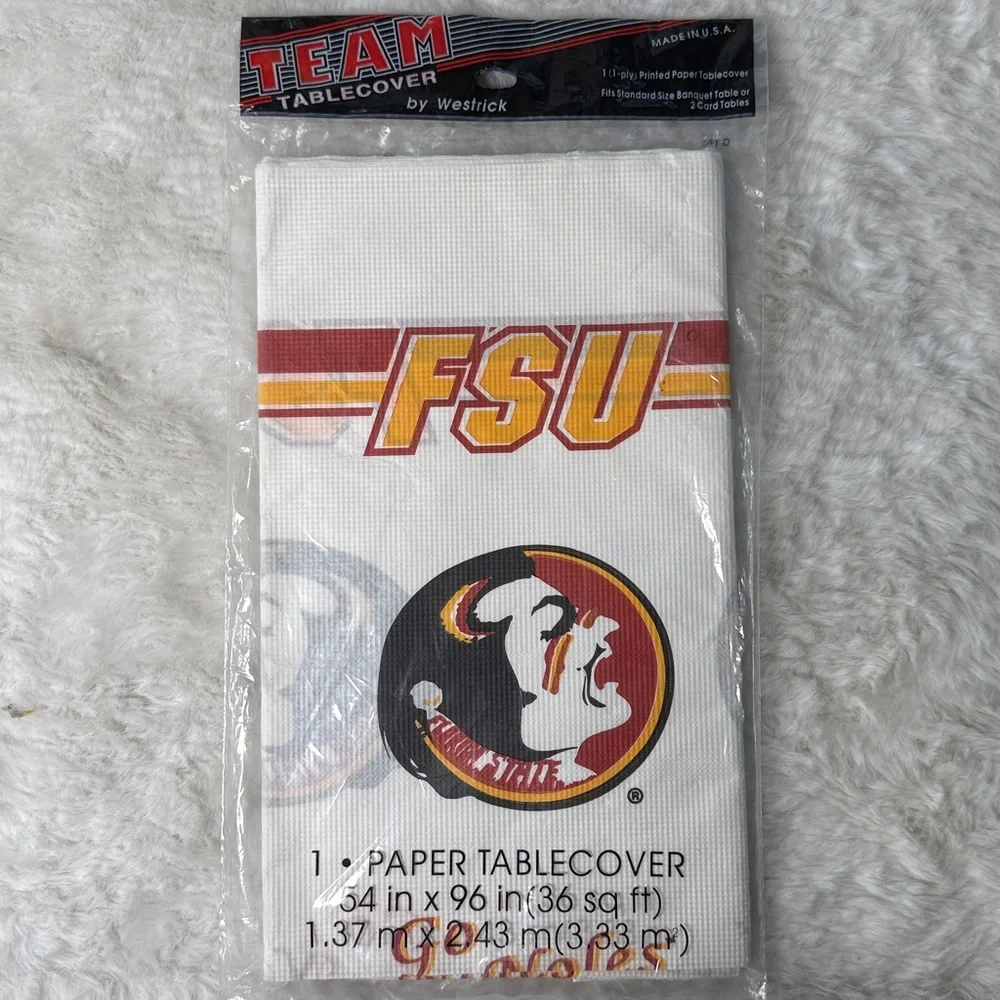 VTG FSU Paper Tablecover‎ Tablecloth NEW Florida State Seminoles Noles USA Made